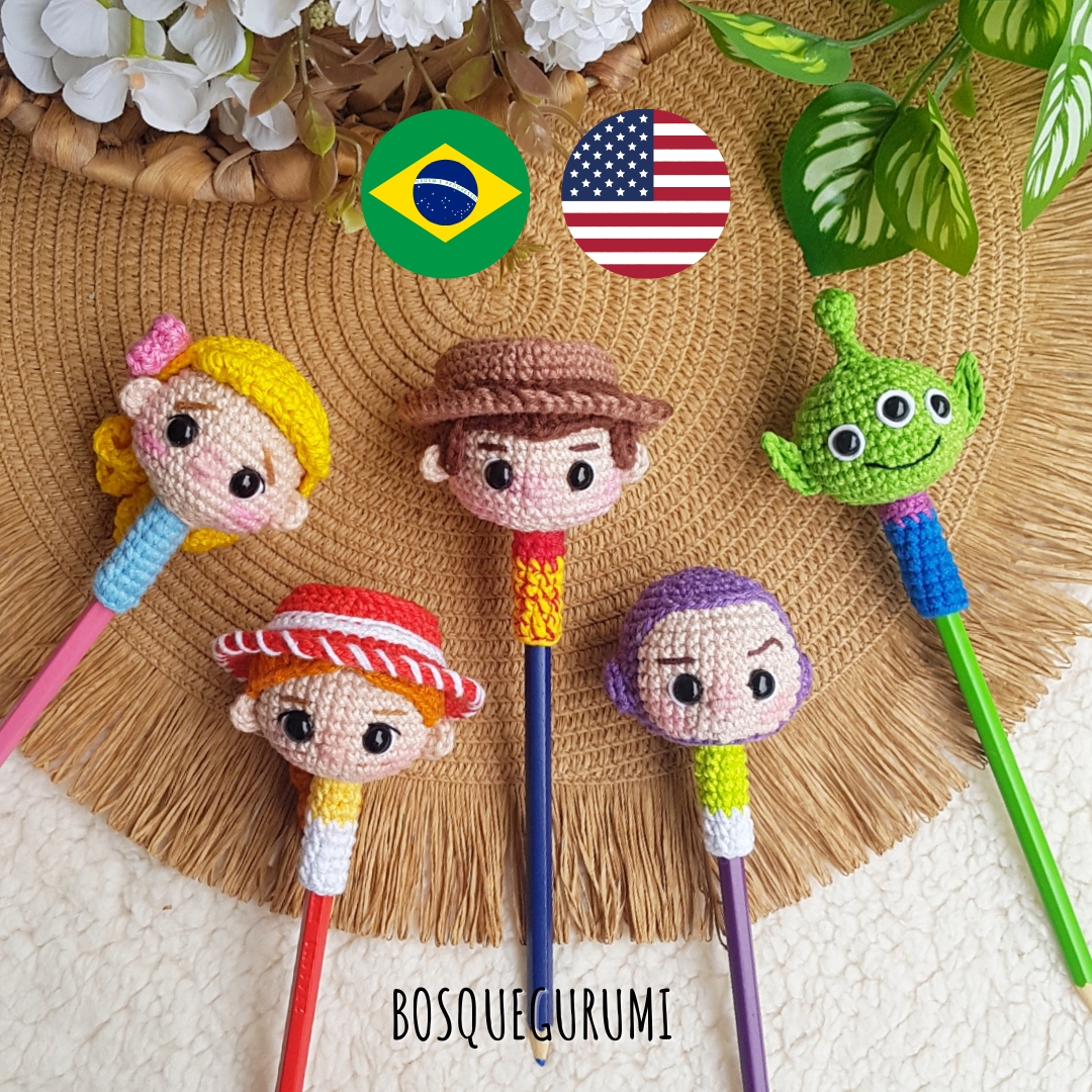 Toy Story crochet pencil toppers / Ponteiras (English/Português)